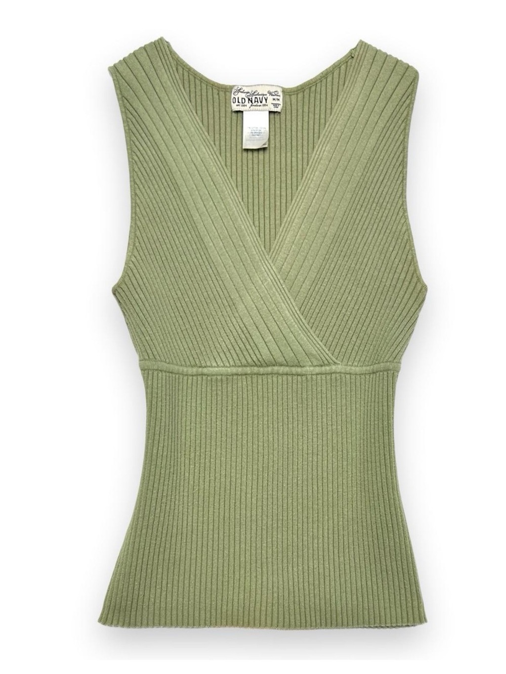 Y2K 2000s Matcha Green Ribbed Wrap Front V-Neck Tank Top by Old Navy
